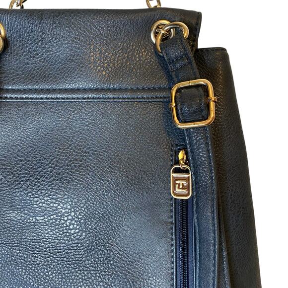 Ted Lapidus Faux Leather Navy Blue Backpack - Picture 8 of 12